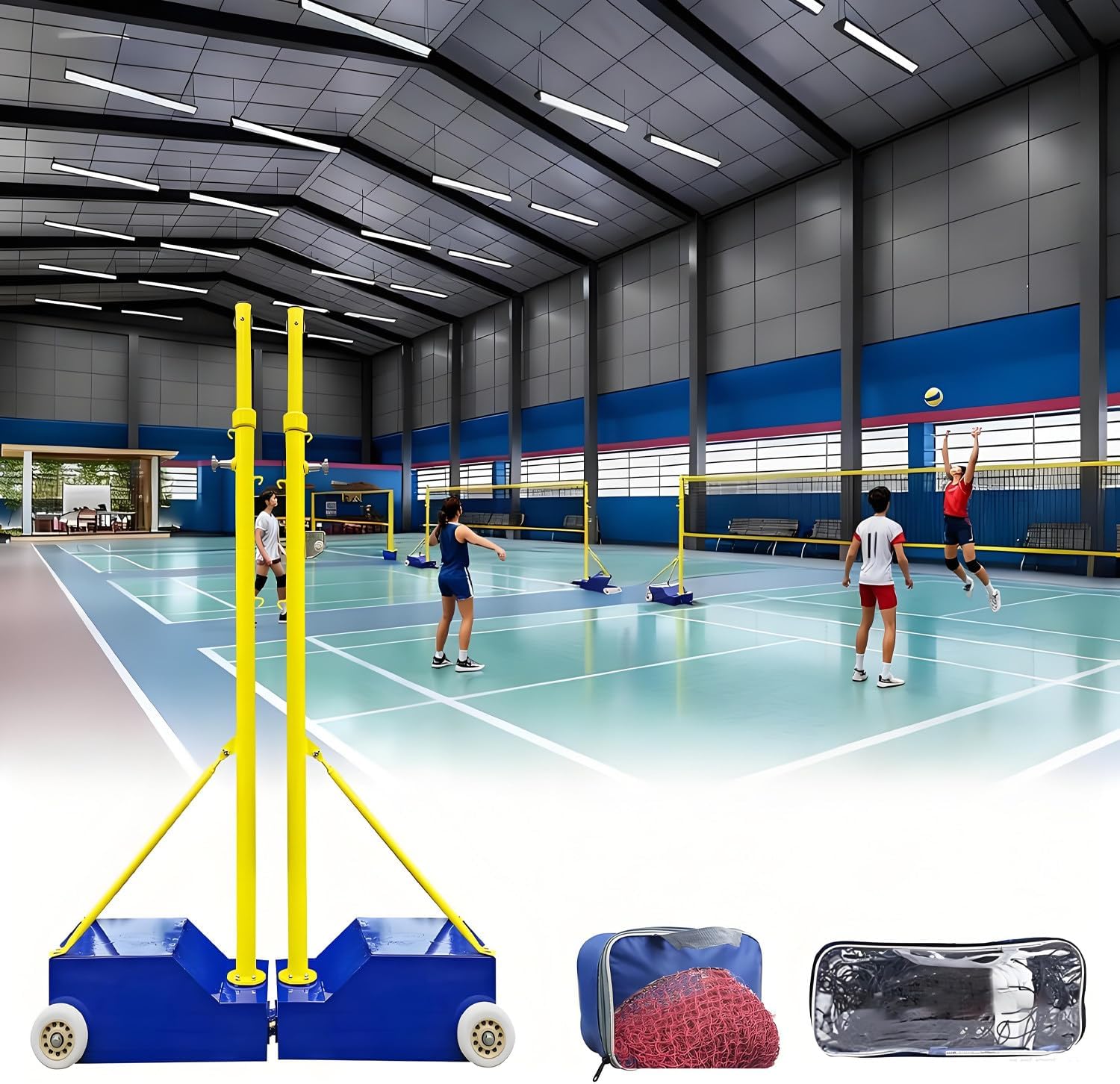 Volleyball Poles for Backyard,Heavy Duty Volleyball/Badminton Poles with Nets,4 Adjustable Heights, with Volleyball Net/Badminton Net for Adult Kids School