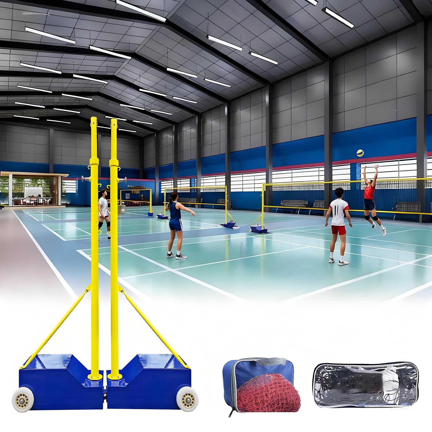 UORDBY Heavy Duty Volleyball/Badminton Net System, Adjustable Height Poles with Stable Sand Base, 2 Detachable Nets,Volleyball Net Outdoor, for Adult Kids School Backyard
