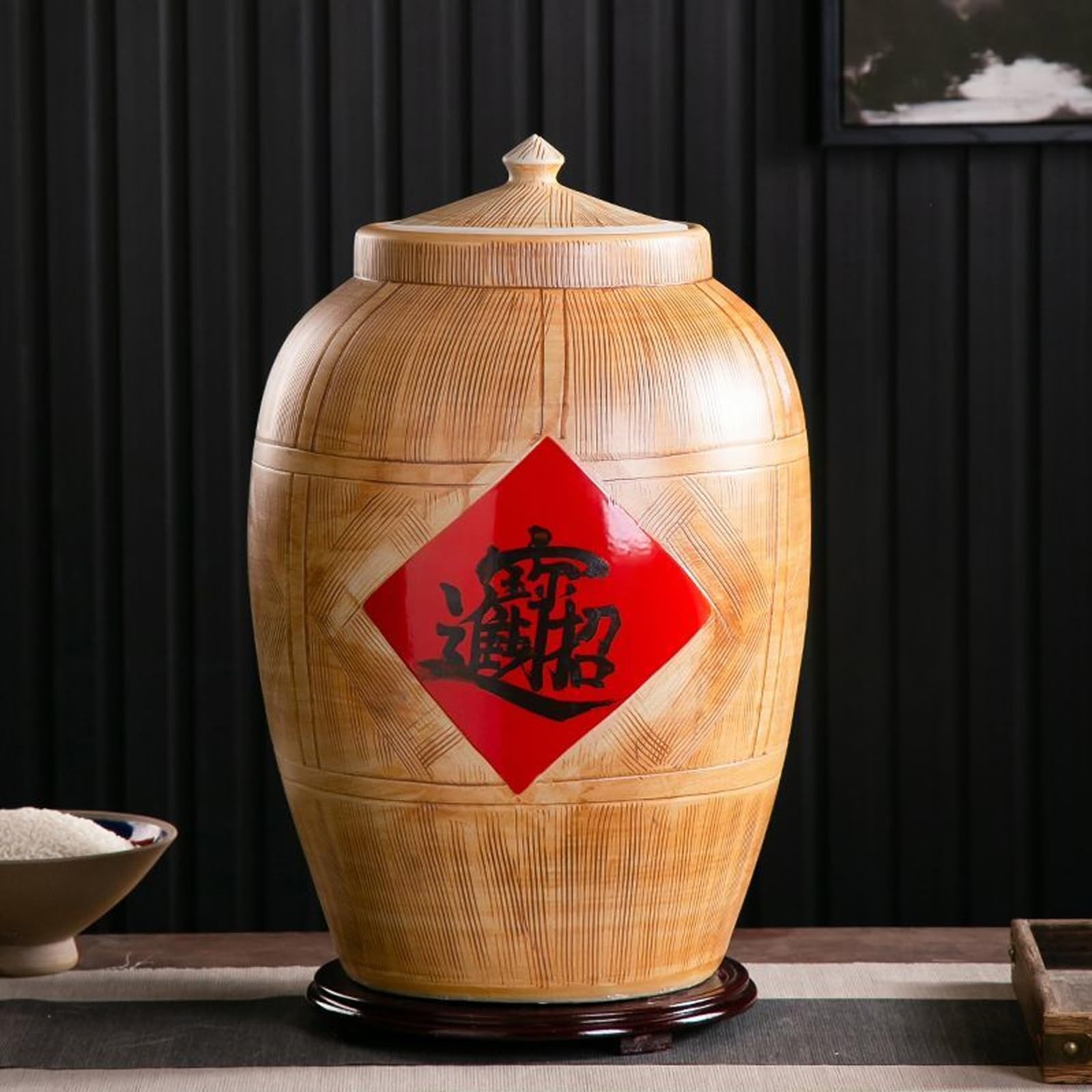 Ceramic Rice Container, Grain Dispenser, Large Ceramic Jar For Rice