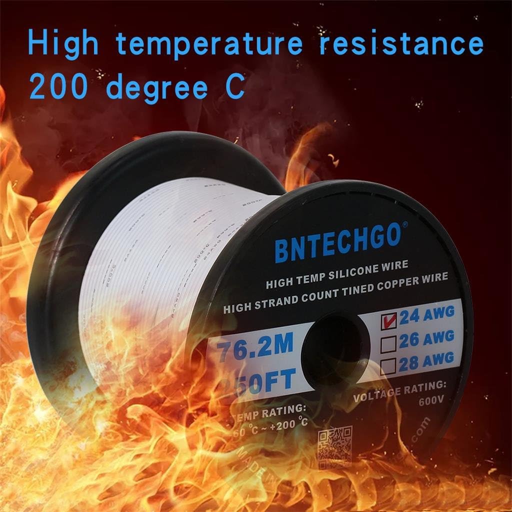BNTECHGO 24 Gauge Silicone Wire Spool 250 ft White Flexible 24 AWG Stranded Tinned Copper Wire - Image 5