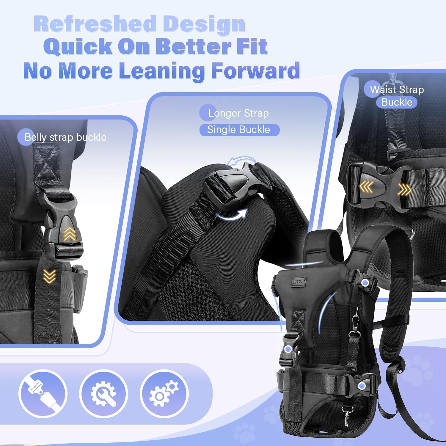 YUDODO 6-11lbs Front Pet Carrier Backpack for Small Dogs and Cats, Secure and Breathable Mesh Travel Dog Carrier with Safety Belt, Ergonomic Support, Adjustable for Walking, Hiking (Black-Pro S)