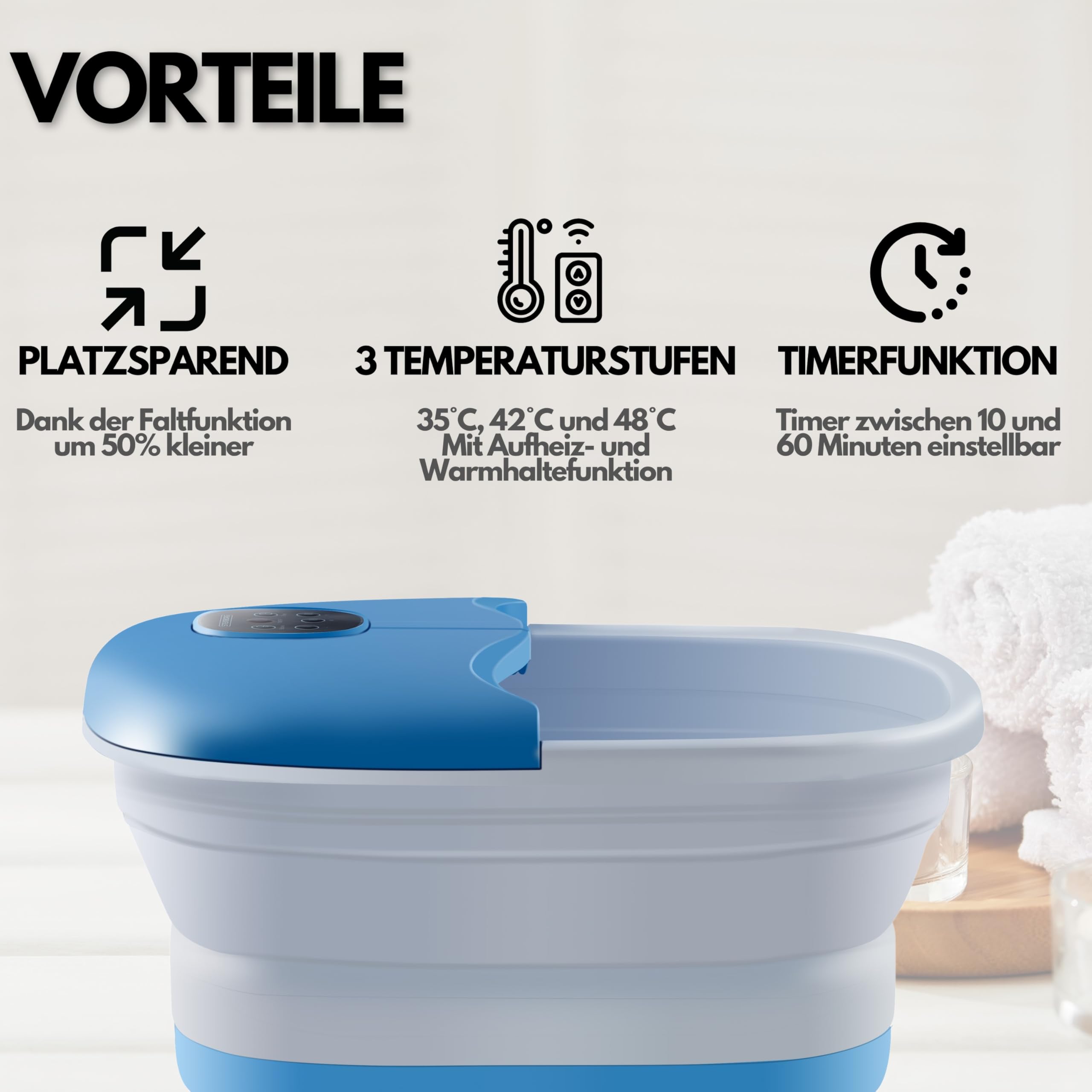 Fußsprudelbad mit Massage und Heizfunktion | Fußmassagegerät elektrisch | 24 Shiatsu Rollen | Wärmefunktion | Vibration | faltbar | Fernbedienung | Fußreflexzonen Massage | 35-47°C