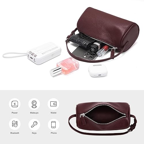 Vista 6 de Genuine Leather Crossbody Purses for Women Small Leather Barrel Shoulder Bags - Designer Trendy Handbags for Ladies