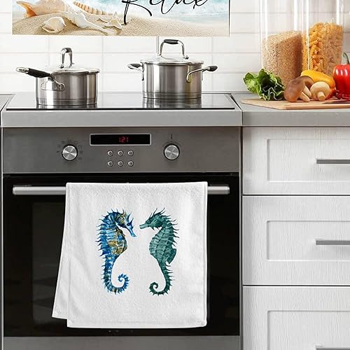 Miniatura 5 de ALAZA Juego de 2 toallas de mano con caballito de mar oceánico para baño, toalla decorativa de algodón suave y absorbente, 15.5 x 29.5 pulgadas