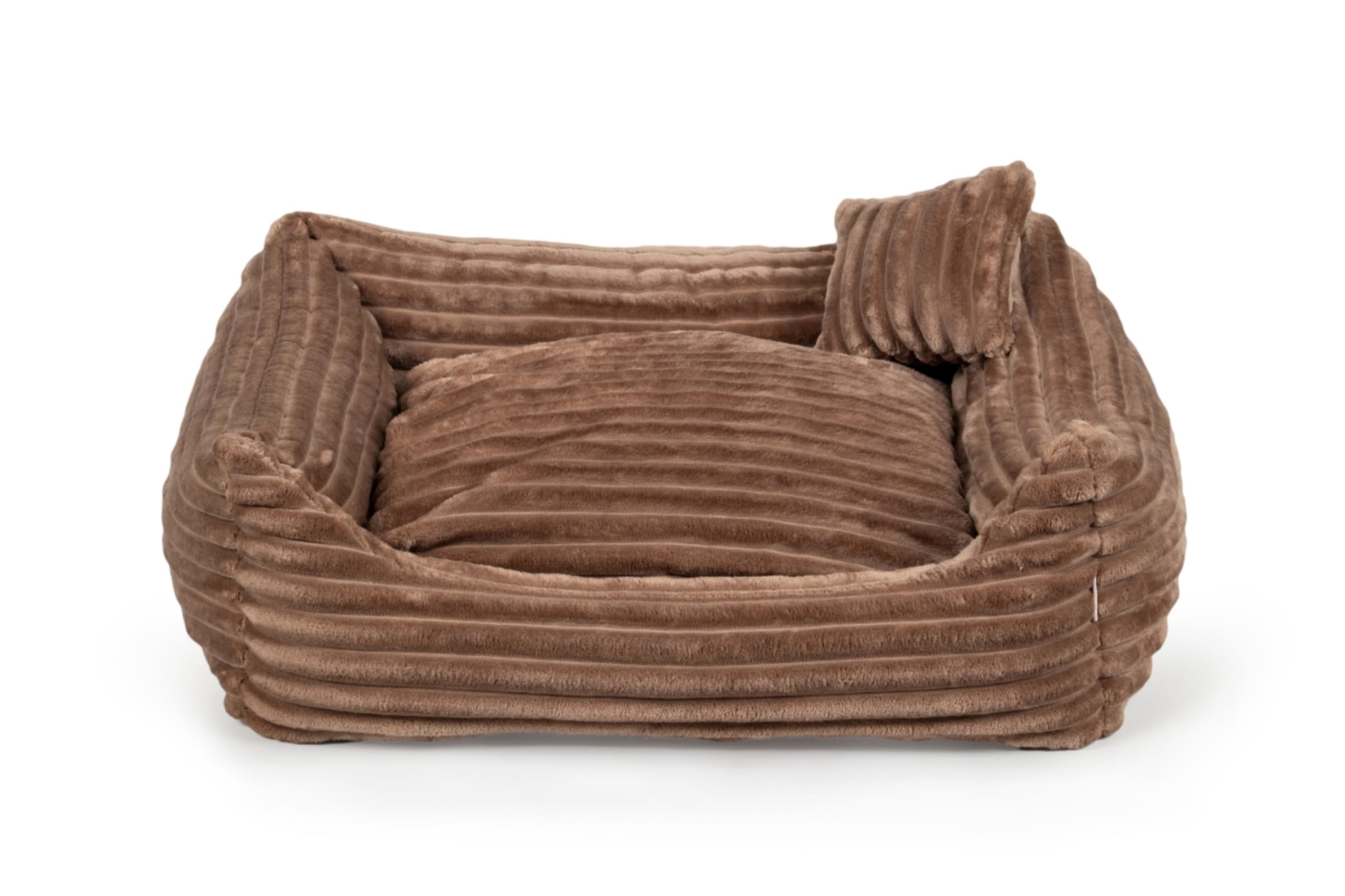 Gutekissen Cama para perros Dream – Cojín para perros pequeños y grandes, cama lavable de tela a rayas con relleno de espuma de poliuretano (marrón, S - 65 x 55)