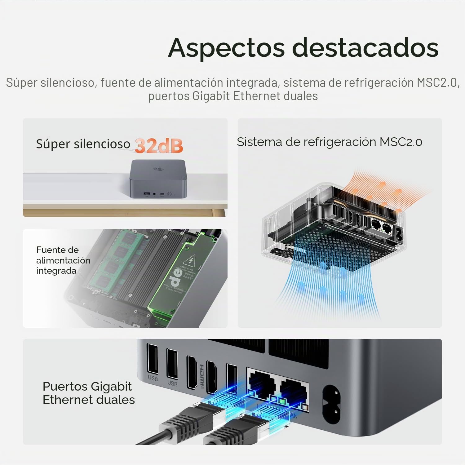 Beelink EQR5 Mini PC, AMD Ryzen 5 5500U (6C/12T, hasta 4.0 GHz), Mini PC de Escritorio con 16 GB de RAM DDR4, SSD NVMe M.2 2280 de 500 GB, Doble Puerto Ethernet LAN/WiFi6/4K para Uso Profesional | (6C/12T, hasta 4.0 GHz), Mini PC de Escritorio con 16 GB d