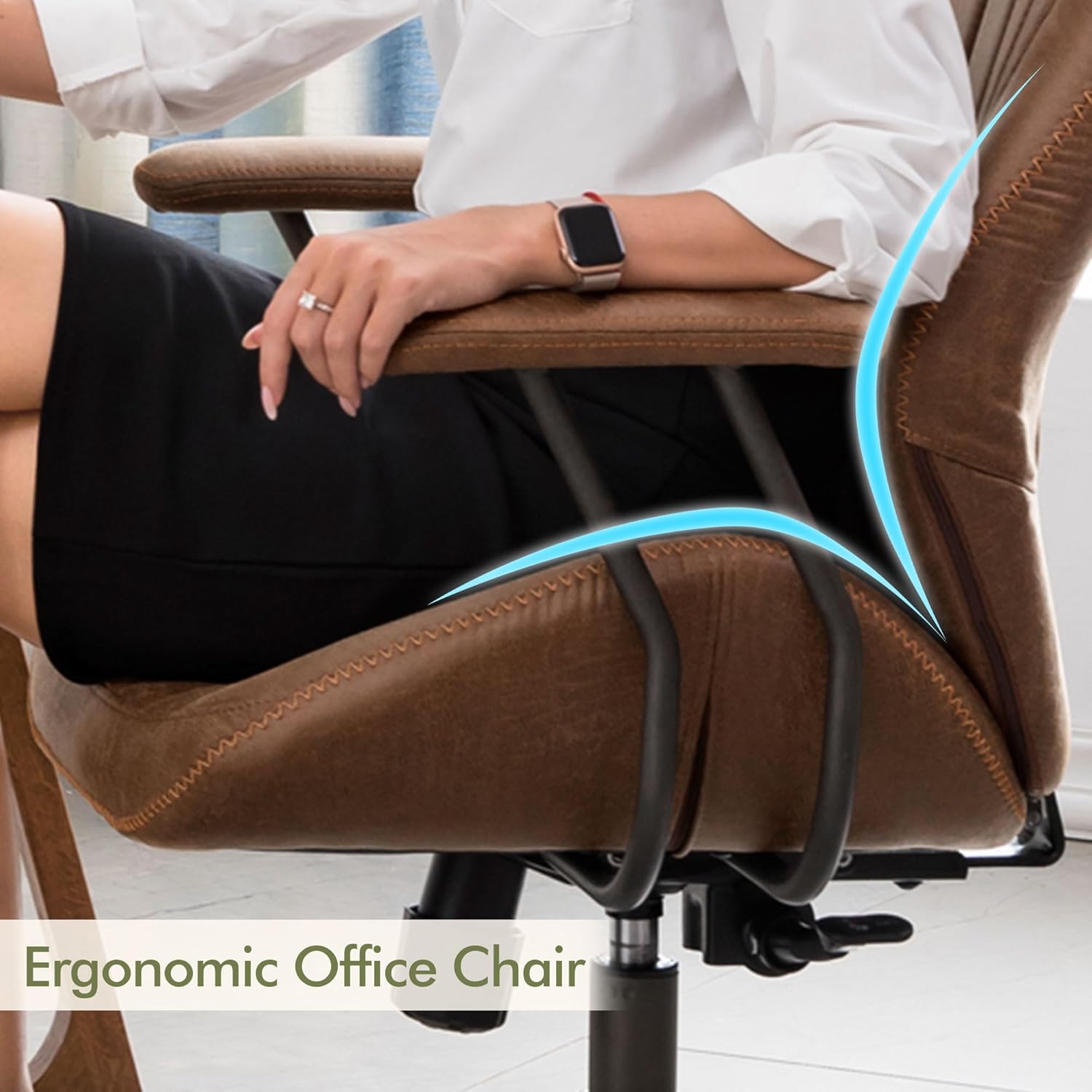 CAODOC High Back Office Chair,Modern Swivel Office Chair,Brown Suede Fabric Gaming Chair,Height Adjustable Home Office Desk Chair with Lumbar Support