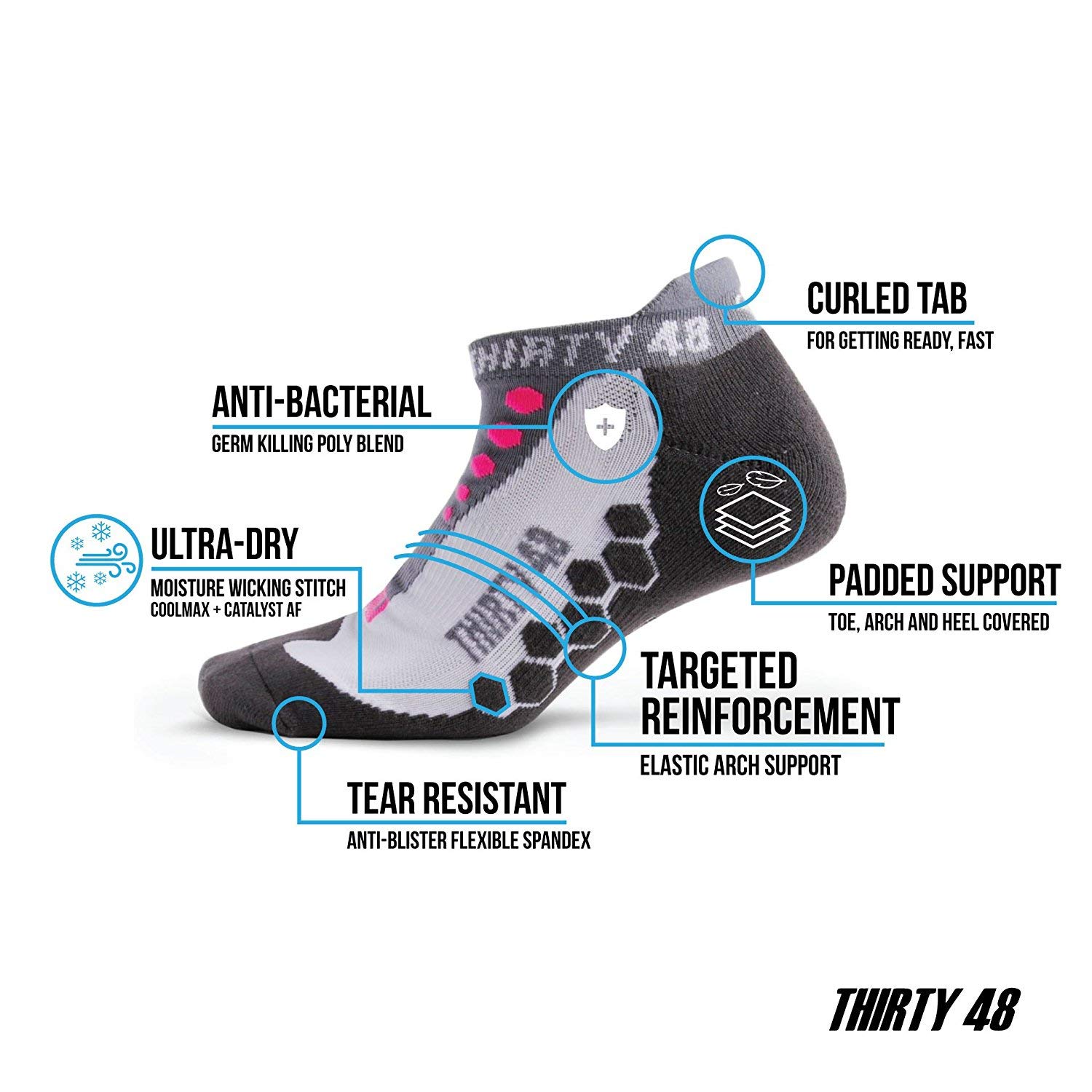 Thirty48 Calcetines para correr para hombres y mujeres con tela Coolmax que mantiene los pies frescos y secos, 1 par o 3 pares