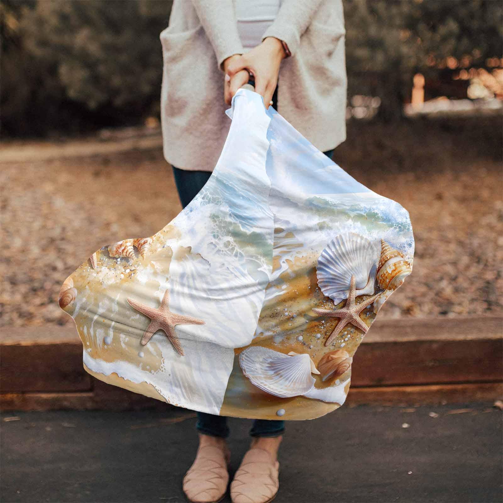 Nursing Cover for Breastfeeding Scarf, Shell Starfish Waves Beach Seaside Summer Baby Car Covers Super Soft Multi Use for Canopy Shopping Cart Cover Blanket Stroller Cover