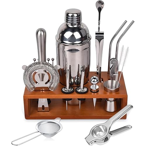 Vabaso Bartender Kit, Cocktail Shaker Set for Mixed Drink Home Bar, 25oz Professional 18/8 Stainless Steel Bar Tool Set with Cocktail Recipes Booklet, Christmas White Elephant Gifts for Adults Men