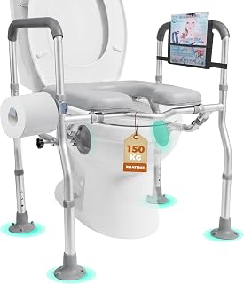 Toilettensitzerhöhung mit Armlehnen und Seitlichen Saugnäpfen | WC Sitzerhöhung für Senioren, Aufstehhilfe WC, 5-Fache Höhenverstellung, 6-fache Breitenverstellung, Belastbar bis 150 kg