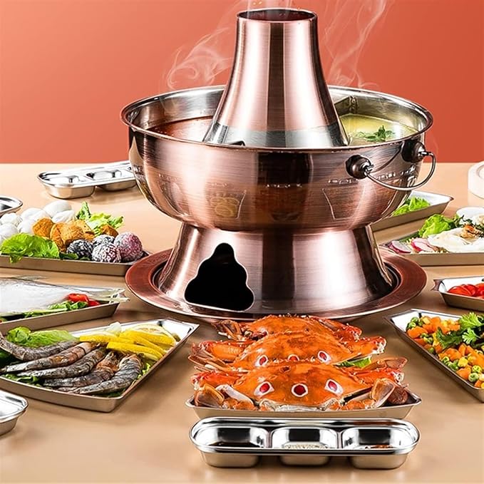 Olla para Fondue QUQUQ China, Acero Inoxidable, Calentada a Carbón, 28 cm miniatura 2