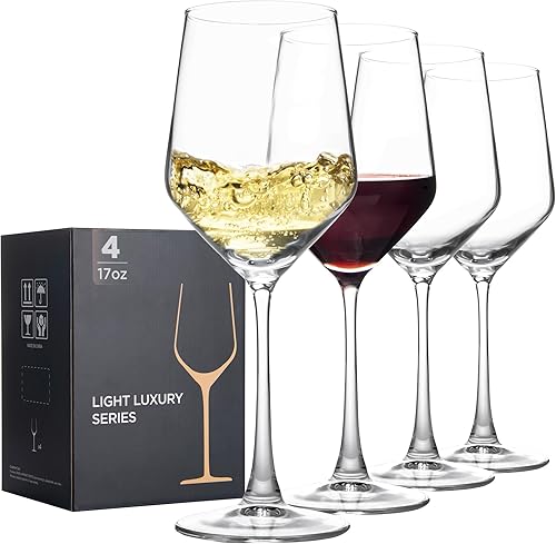 Juego de 4 copas de vino tinto, juego de copas de vino transparentes de 17 onzas, copas de vino tallo, regalo para degustación de vino, boda y hogar