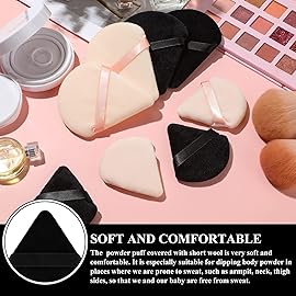 Maitys 12 Pcs Powder Puff Triangle for Face Makeup Cosmetic Loose Powder Puff Velour Soft Body Washable Reusable Foundation Sponge Wet Dry Makeup Tool for Women(Large, Small,Black, Nude Color)