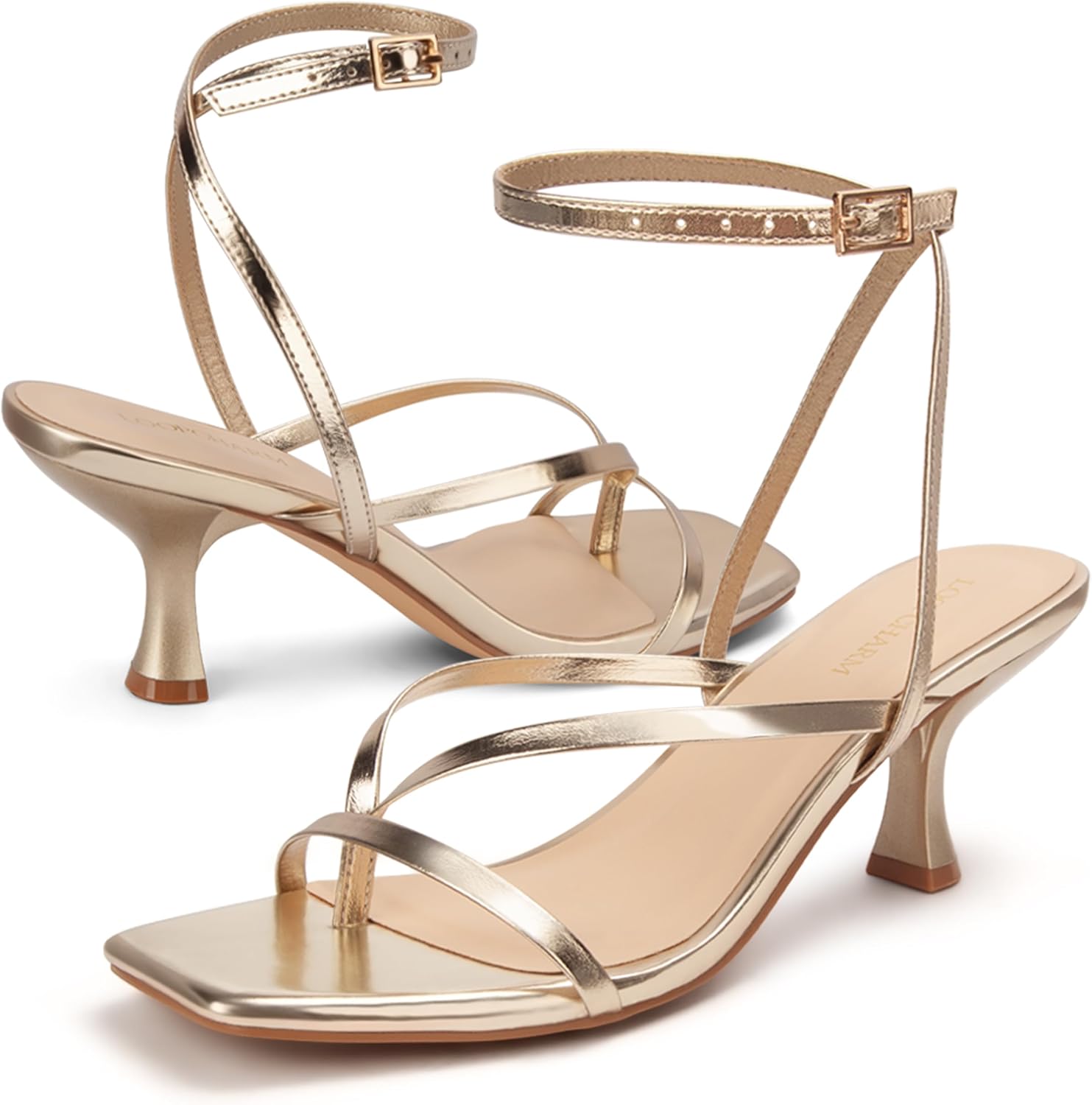 Women's Kitten Heel Strappy Open Square Toe Thong Ankle Strap Heels for Wedding - Image 6