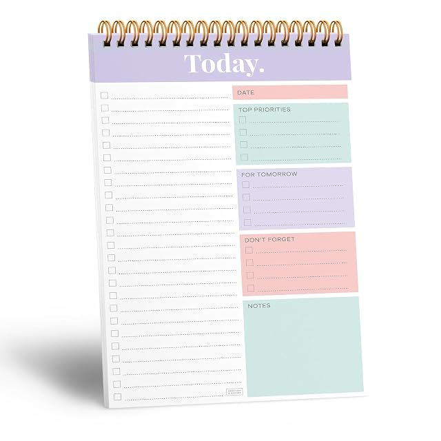 Sweetzer Orange Daily Weekly To Do List Notepad Undated Work Planner Organizer with Wish List Section 52-Sheet Coiled