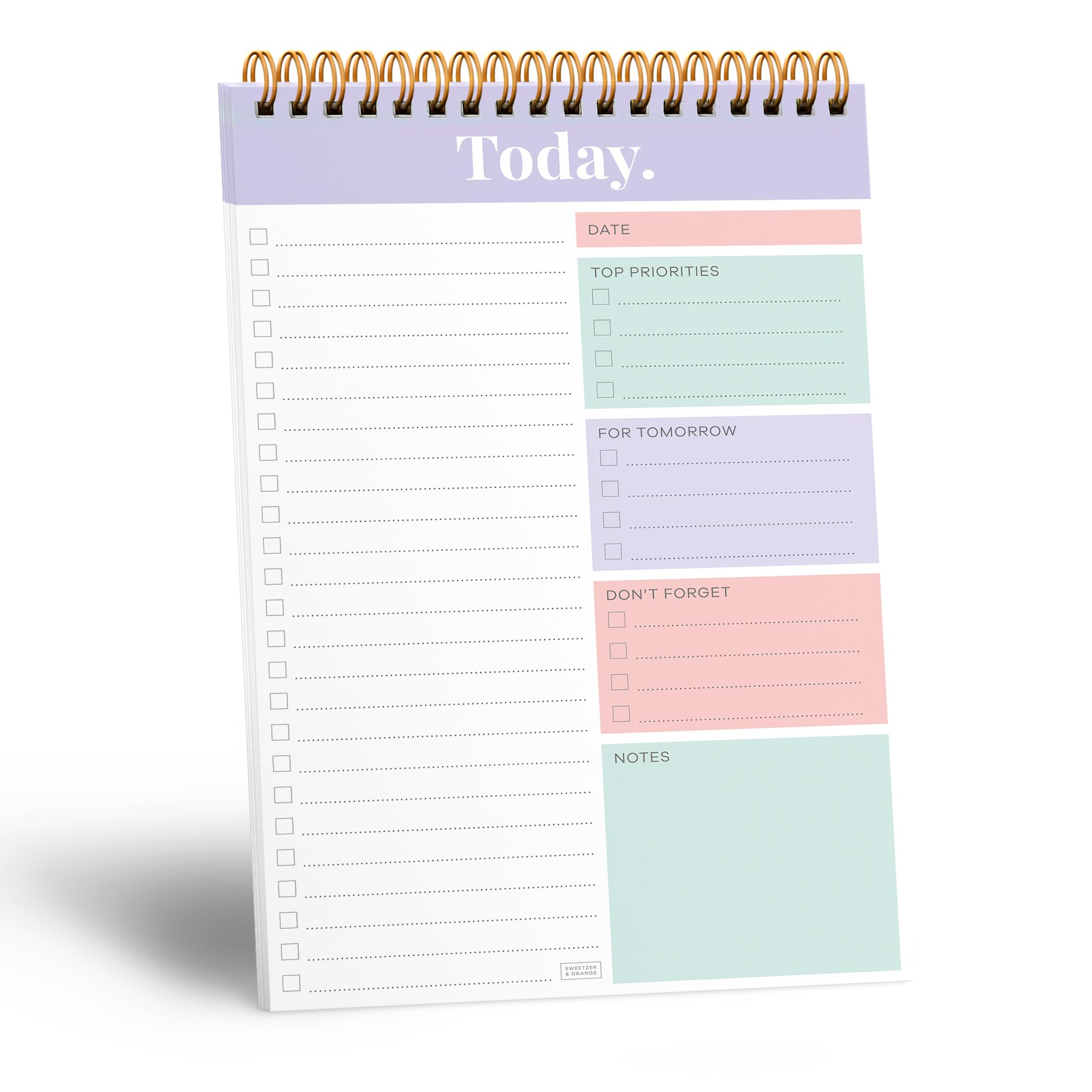 Sweetzer Orange Daily Weekly To Do List Notepad Undated Work Planner Organizer with Wish List Section 52-Sheet Coiled