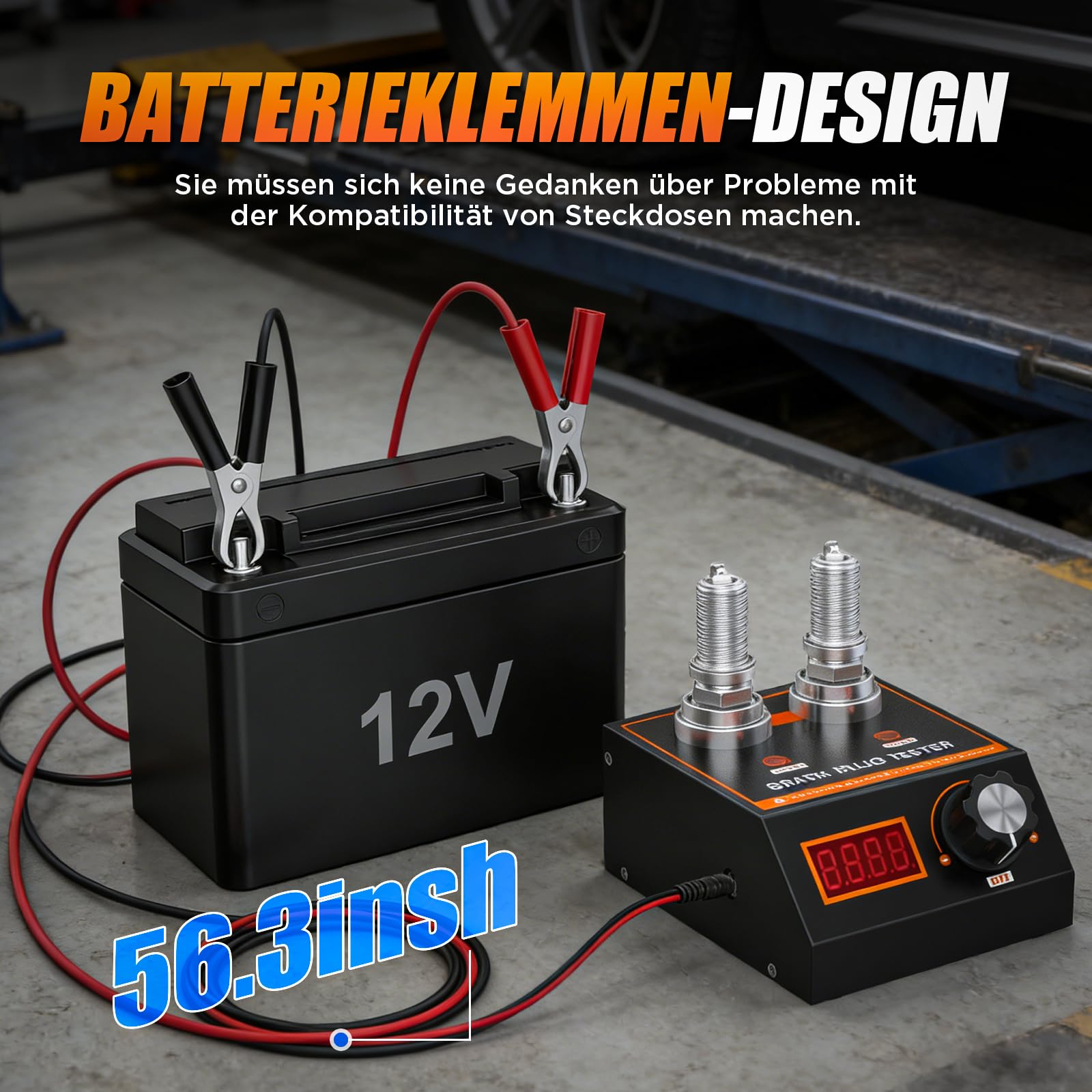 Zündkerzentester, Zündkerzenprüfgerät mit zwei Öffnungen, MotorZündungstester, Einstellbare Arbeitsfrequenz von 500 bis 9000 U/min, Zündkerzenprüfer für 12-V-Autos und Motorräder