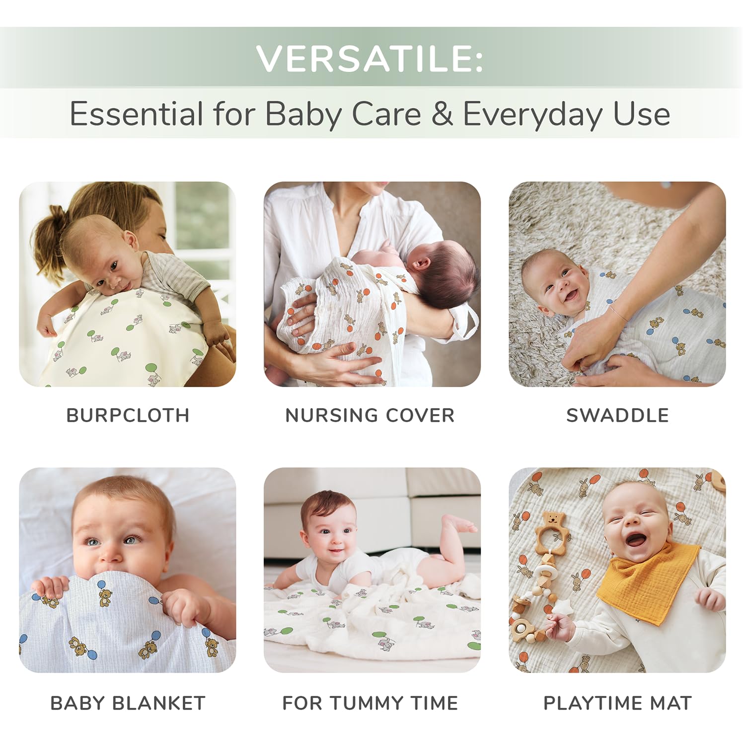 Tiny Trees Baby Muslin Cloths, 6 Pack 70cm x 70cm, Extra Soft Cotton Muslin Cloths for Baby, Absorbent - Image 4