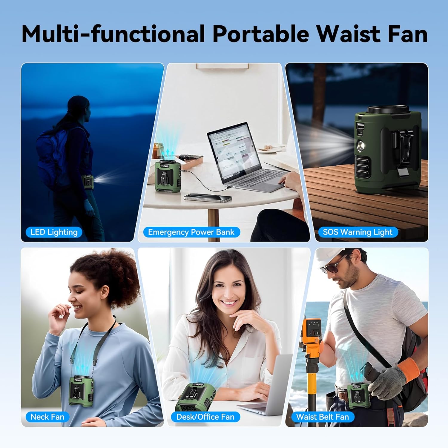 2025 Portable Waist Fan 12000mAh Rechargeable Waist Clip Fan,6 Speeds 16000RPM Strong Airflow Personal Fans with Max 30H Working Time,Hands-Free Hanging Neck Fan,Wearable Belt Fans for Outdoor/Jobsite - Image 6