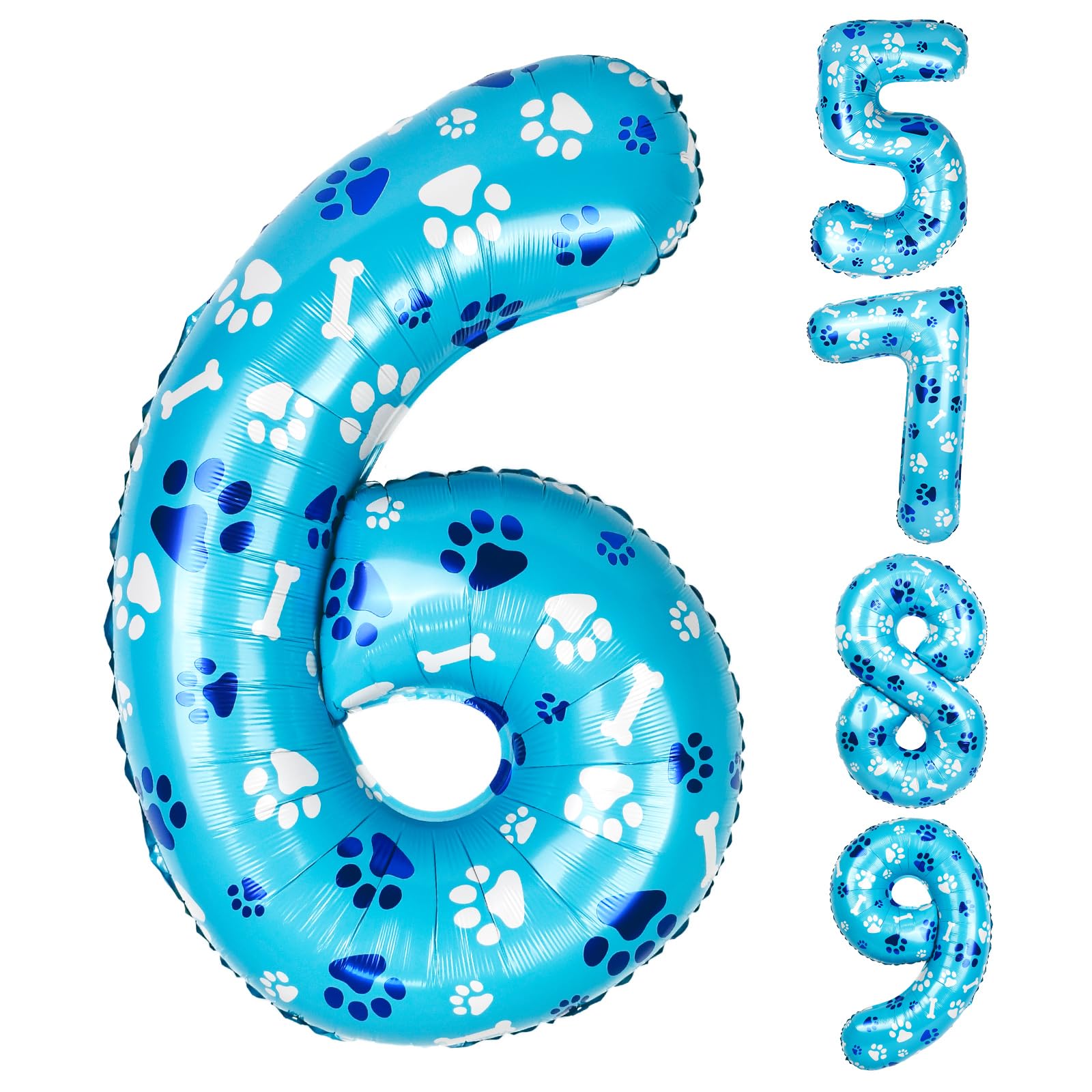 40 Inch Blue Dog Paw Birthday Balloons, Number 6 Balloons for Girls Boys Blue Dog Paw Print Themed Birthday Party Decorations(Number 6)