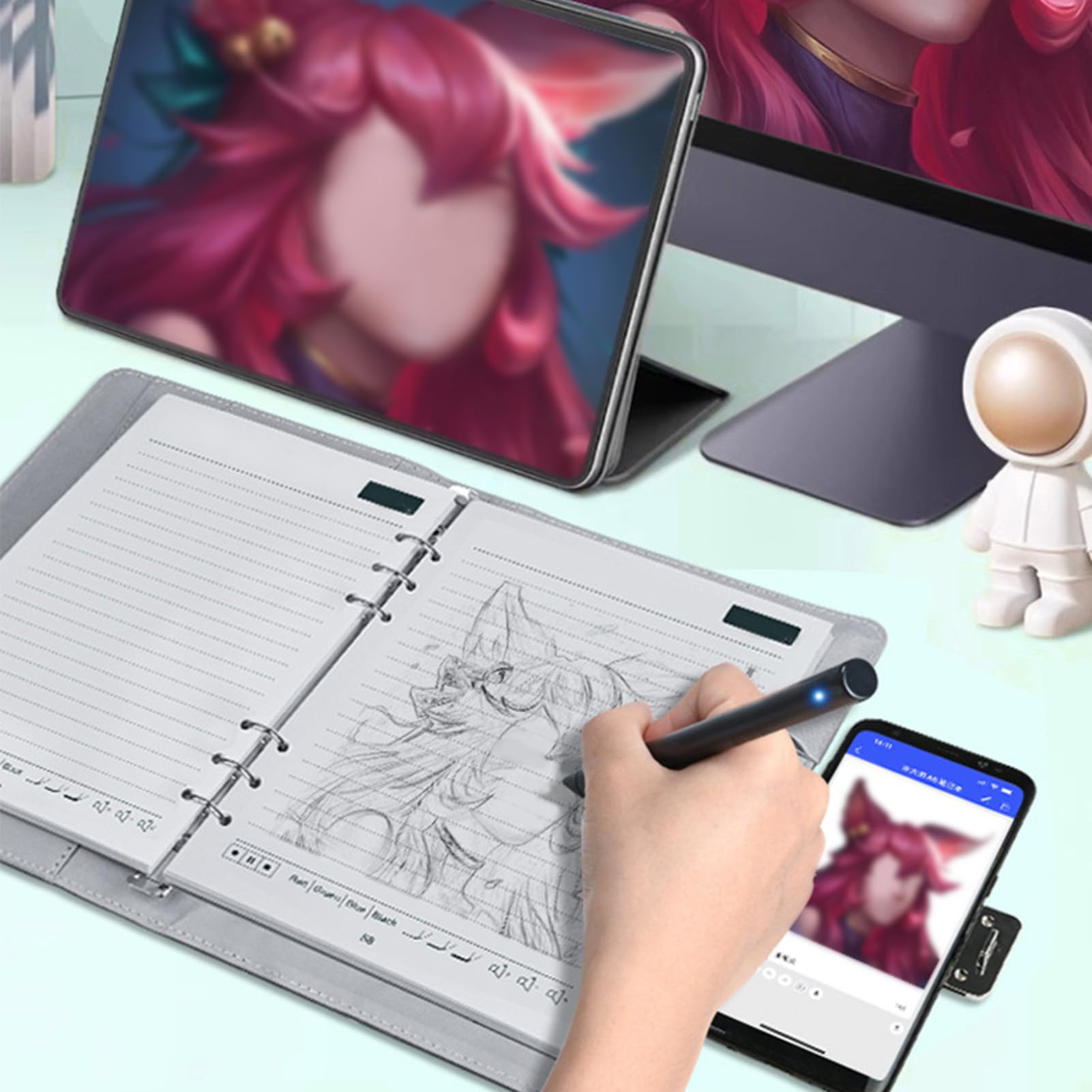 Smart Pen Pen Notebook Set di Scrittura, Digital Notebook Sync Pen con Cache Offline, Disegno di Intelligenza Artificiale, Condivisione Facile, per Risparmio in Tempo Reale, (Modello di lino)