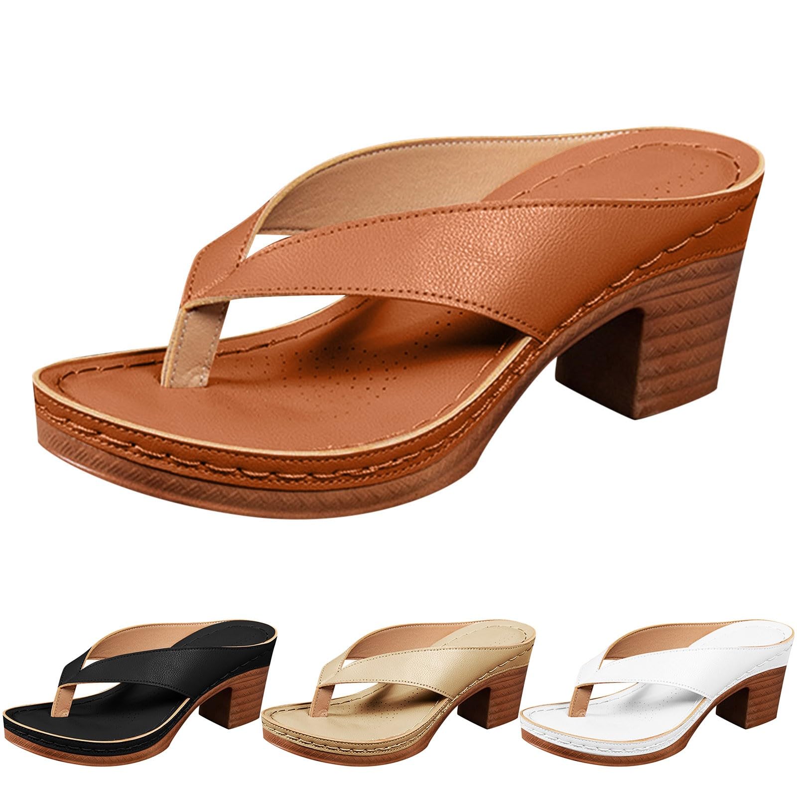Amazon.com | Women's Platform Chunky Heels Low Block Heeled Sandals Open  Toe Slides Fashion Wedding Party Dress Sandals Casual Summer Mules Slip-on  Shoes (b1-Brown, 7)