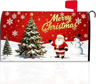 Merry Christmas Mailbox Covers Magnetic Standard Size 21"x18" | Winter Red Snowman Santa Magnetic Mailbox Covers Xmas Tree Mail Box Wraps Home Decor Outdoor Yard Decoration for Garden
