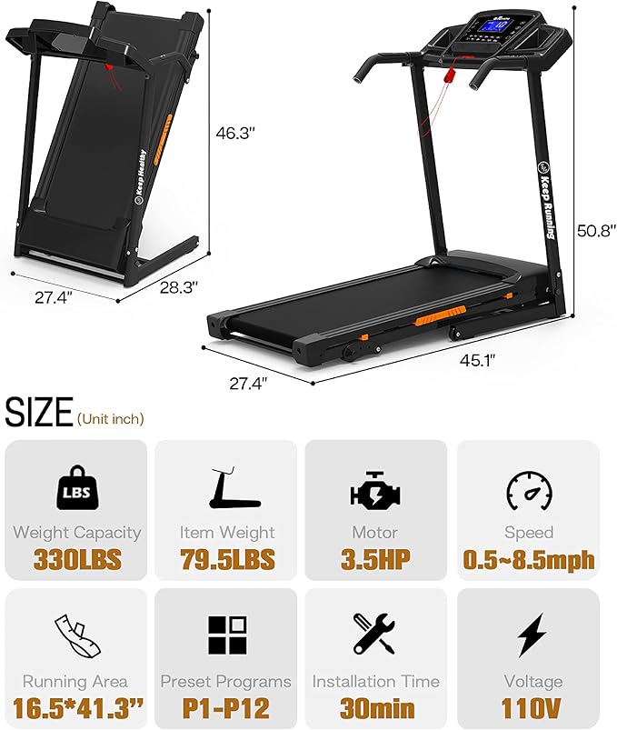 Caminadora Eléctrica Plegable Beuiosda 3.5HP, Inclinación Manual, 330 lbs miniatura 2