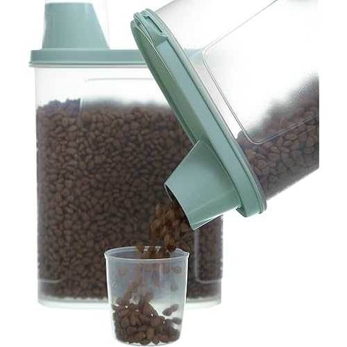Citylife 2 PCS 2.5 LB Dog Food Containers Small Pet Cat Food Storage Container Pour Spout Measuring Cup Bird Dry Food Dispenser with Lid