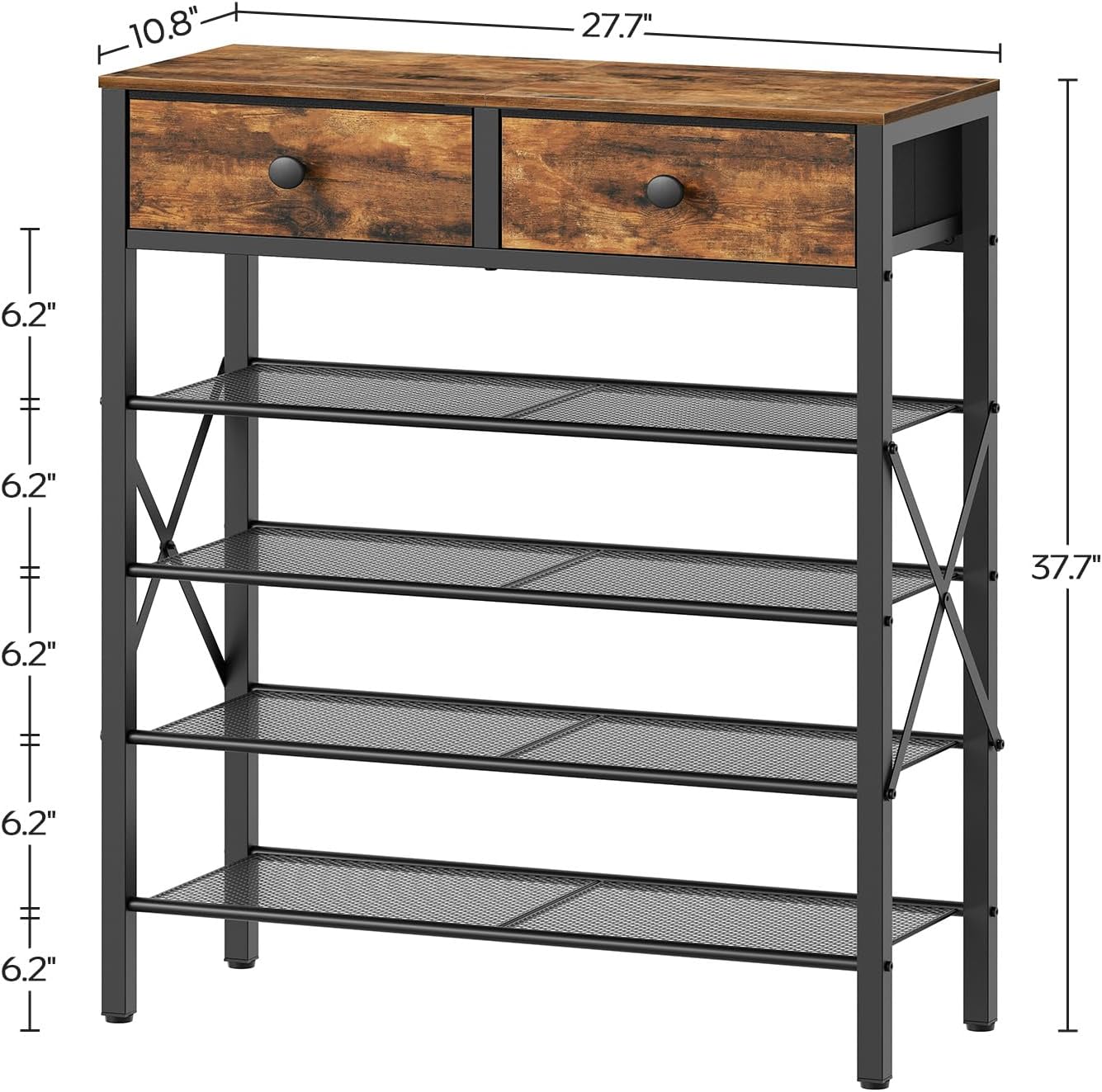 5 Tier Shoe Rack, Large Capacity Shoe Storage Organizer, Metal Shoe Shelf with Drawer and Wooden Top, for 20 Pairs of Shoes, for Entryway, Closet, Rustic Brown and Black SS25BRY1N1