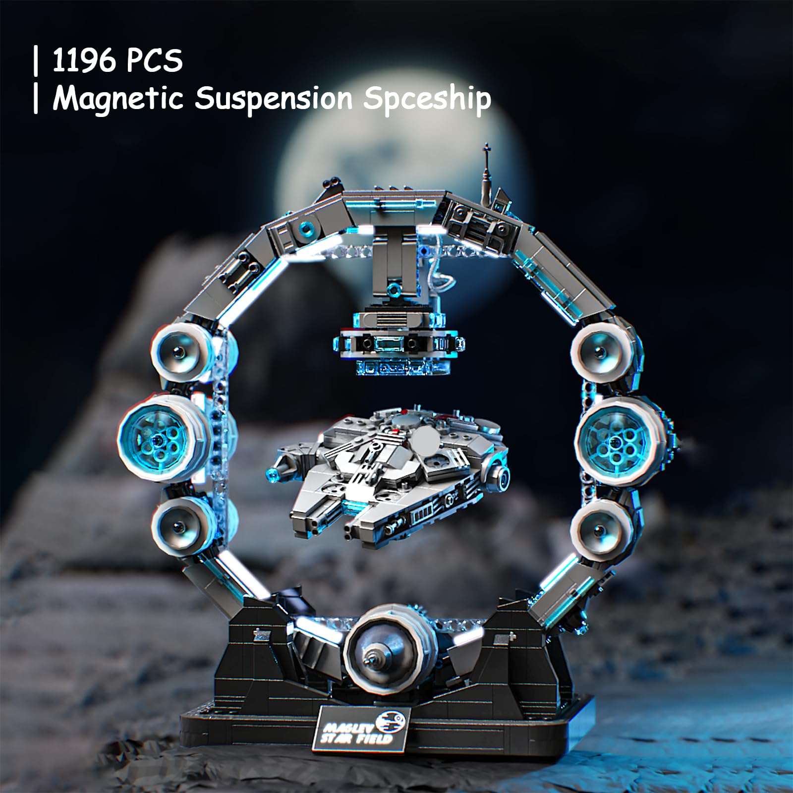 muuchuu Spaceship Building Set for Adults Magnetic Floating Starship Toy with Light - Image 2