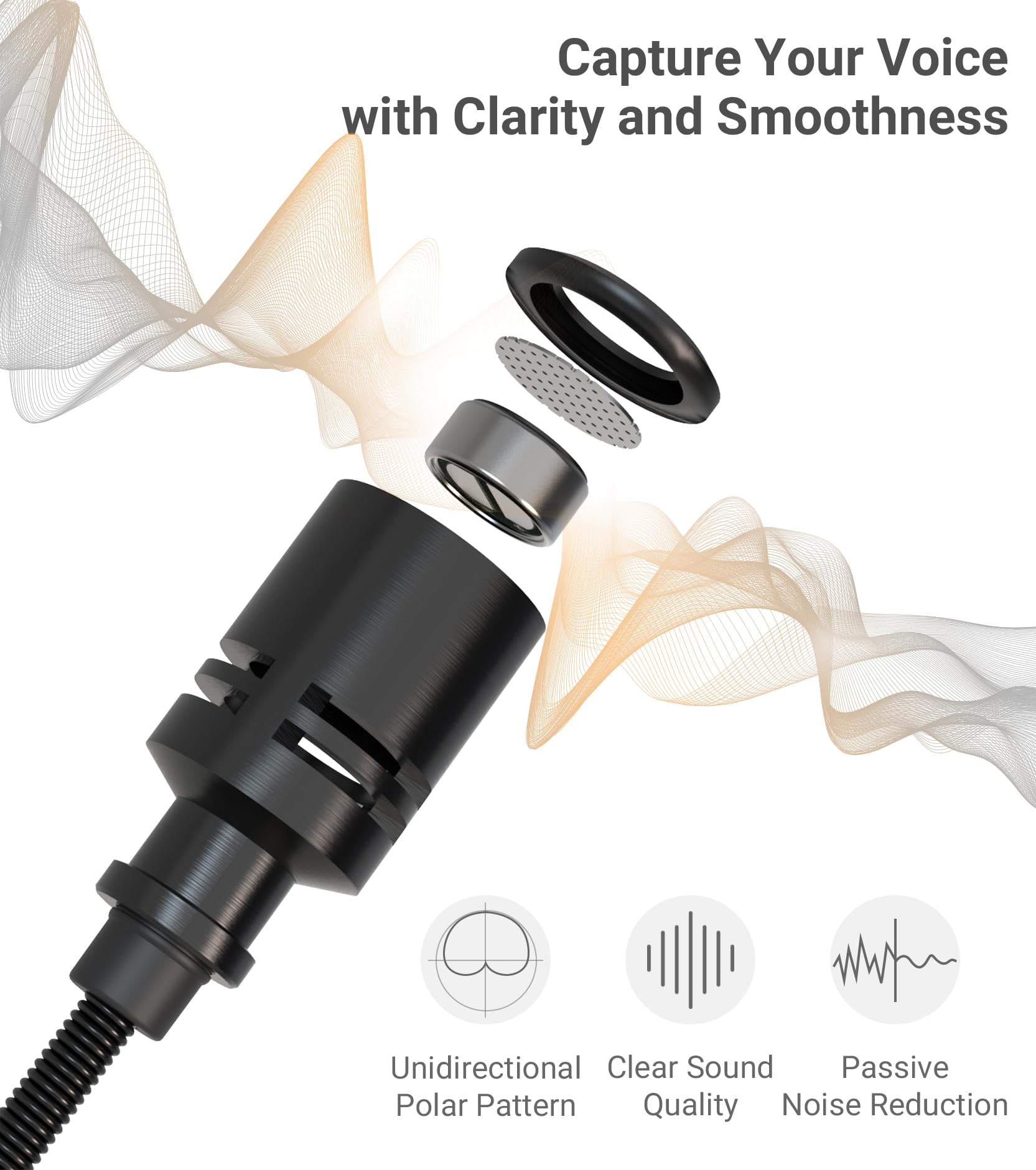 Cubilux Microfono a collo d'oca USB A, mini microfono esterno con braccio flessibile compatibile con laptop, microfono esterno da 1,05 m per laptop con design a collo di cigno di qualità forte Plug &