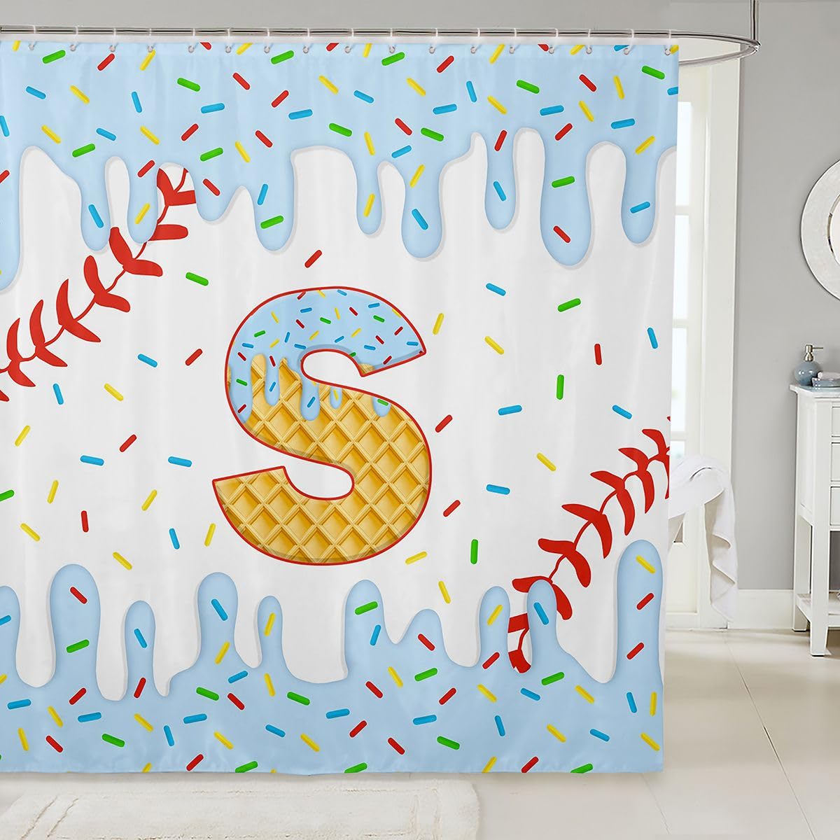 Rideau de douche baseball évite les éclaboussures de baignoire motif sport S