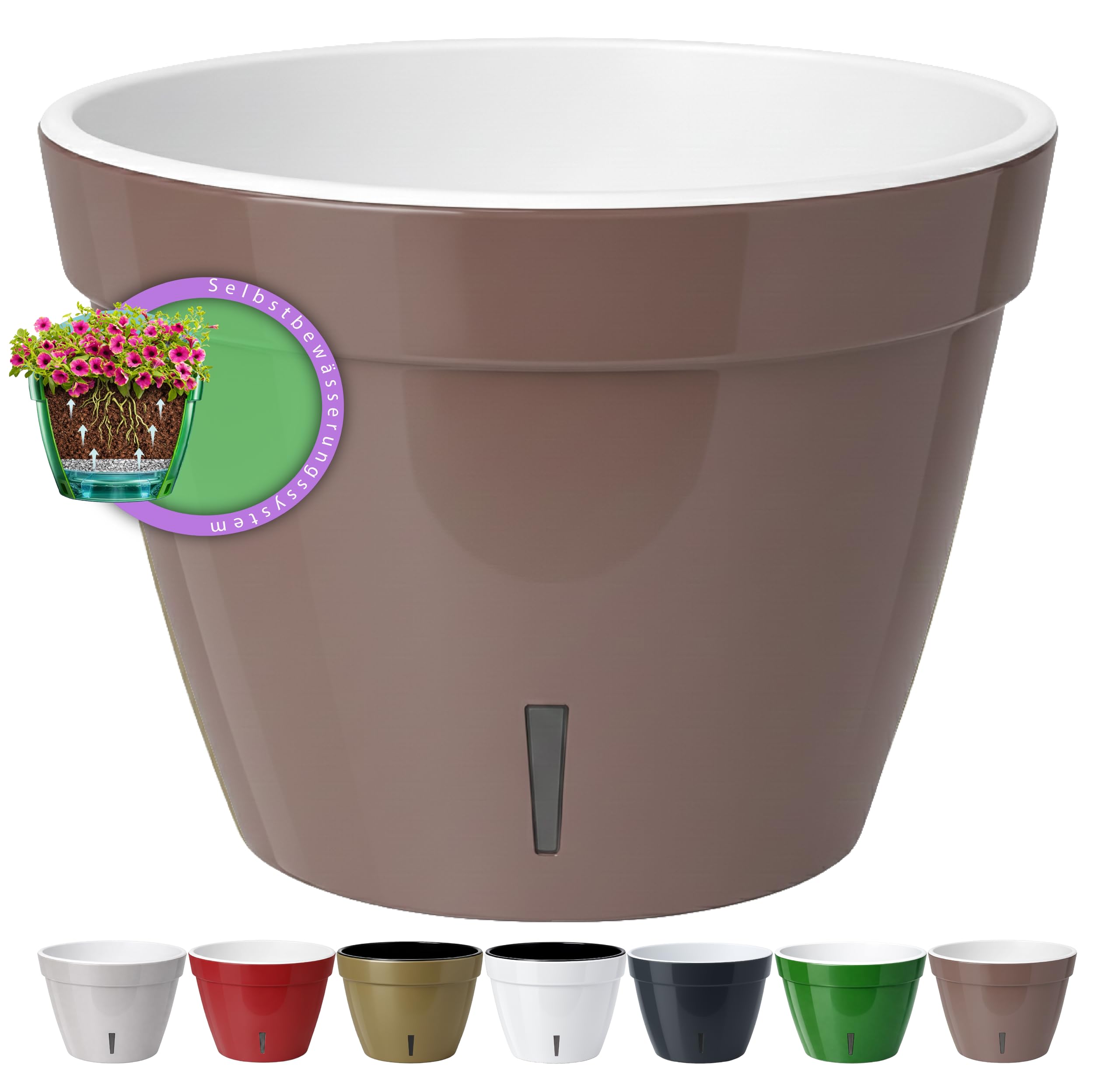 Santino ASTI Maceta de Riego Automático con Indicador de Nivel de Agua, Redonda, para Plantas, Flores, Hierbas (Ø 18 cm, Altura 14 cm, 2,5 L, Rojo/Blanco) — view 28