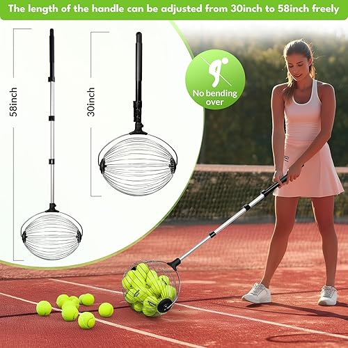Miniatura 4 de Netrix Tolvas de pelotas de tenis, 30-58 pulgadas, recogedor telescópico de pelotas de tenis, máquina superior para hasta 40 pelotas de tenis, no se