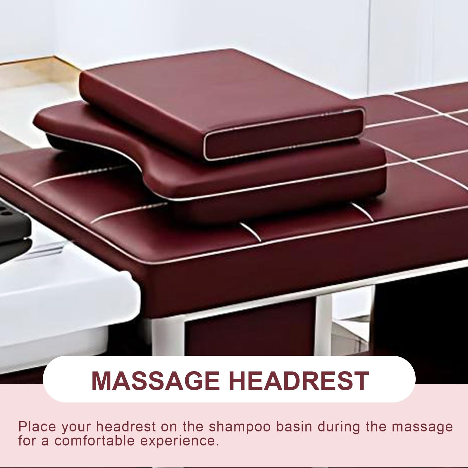 Professionelle Salon-Kopfmassageliege In Luxuriösem Burgunderrotem Leder mit Wasserkreislauf-Spa-Ausstattung, Desinfektionsset, Offenem Stauraum Und Passendem Hocker