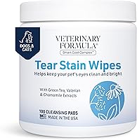 Vista 1 de Veterinary Formula Smart Coat Complex Toallitas para ojos y cara para perros y gatos, 100 unidades – Elimina suavemente las manchas de lágrimas