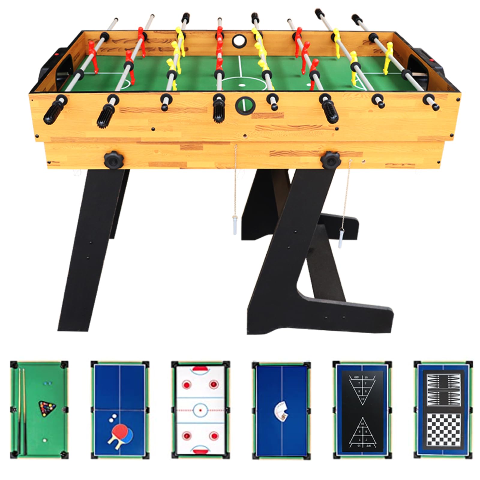 4ft 10-in-1 Combo Game Table Set, Multi Game Table W/Foosball, Hockey, Pool, Shuffleboard, Ping Pong, Chess, Checkers, Bowling, Backgammon and Poker for Games Room, Home Arcade, Bars, Party