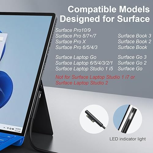 Miniatura 2 de Cargador compatible con Microsoft Surface Pro, Surface Go Tablet, Surface Book, compatible con 65 W, 44 W, 39 W, 36 W, 24 W Microsoft Surface
