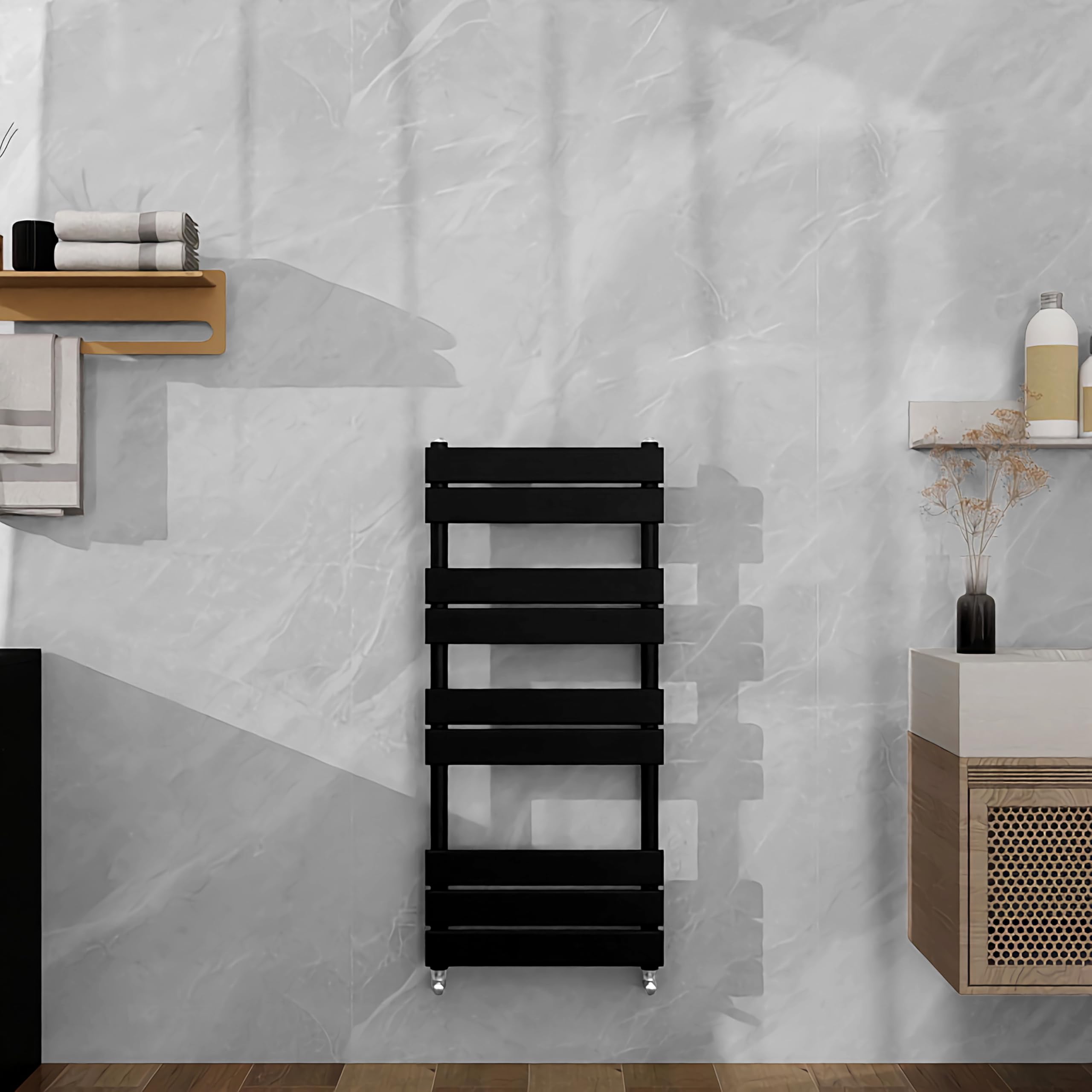 Sline Sanitary Black 1000X450mm Heated Towel Rail Flat Panel Bathroom Central Heating Ladder Radiator