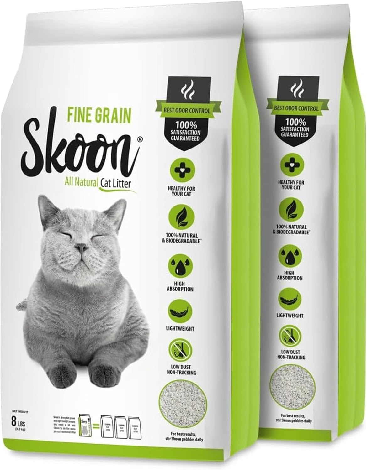 Skoon Fine Grain All Natural Cat Litter, 8 lbs - Unscented - 2 Pack