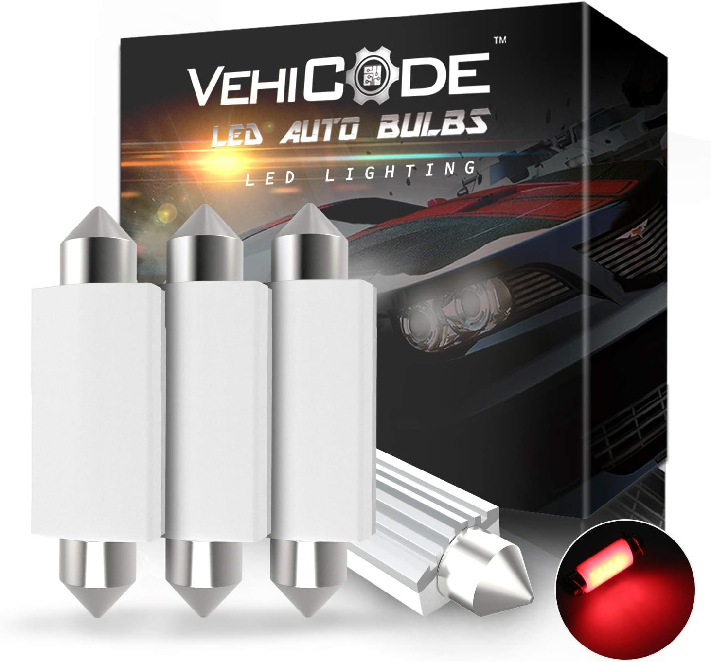 VehiCode 578 211-2 LED Bulb Red 42mm Festoon 12V CANBus Error Free Super Bright Kit 40mm 41mm 43mm SV8.5 Base 6411 211 212 212-2 for Car Interior Dome Map Panel Trunk Cargo Light (4 Pack)