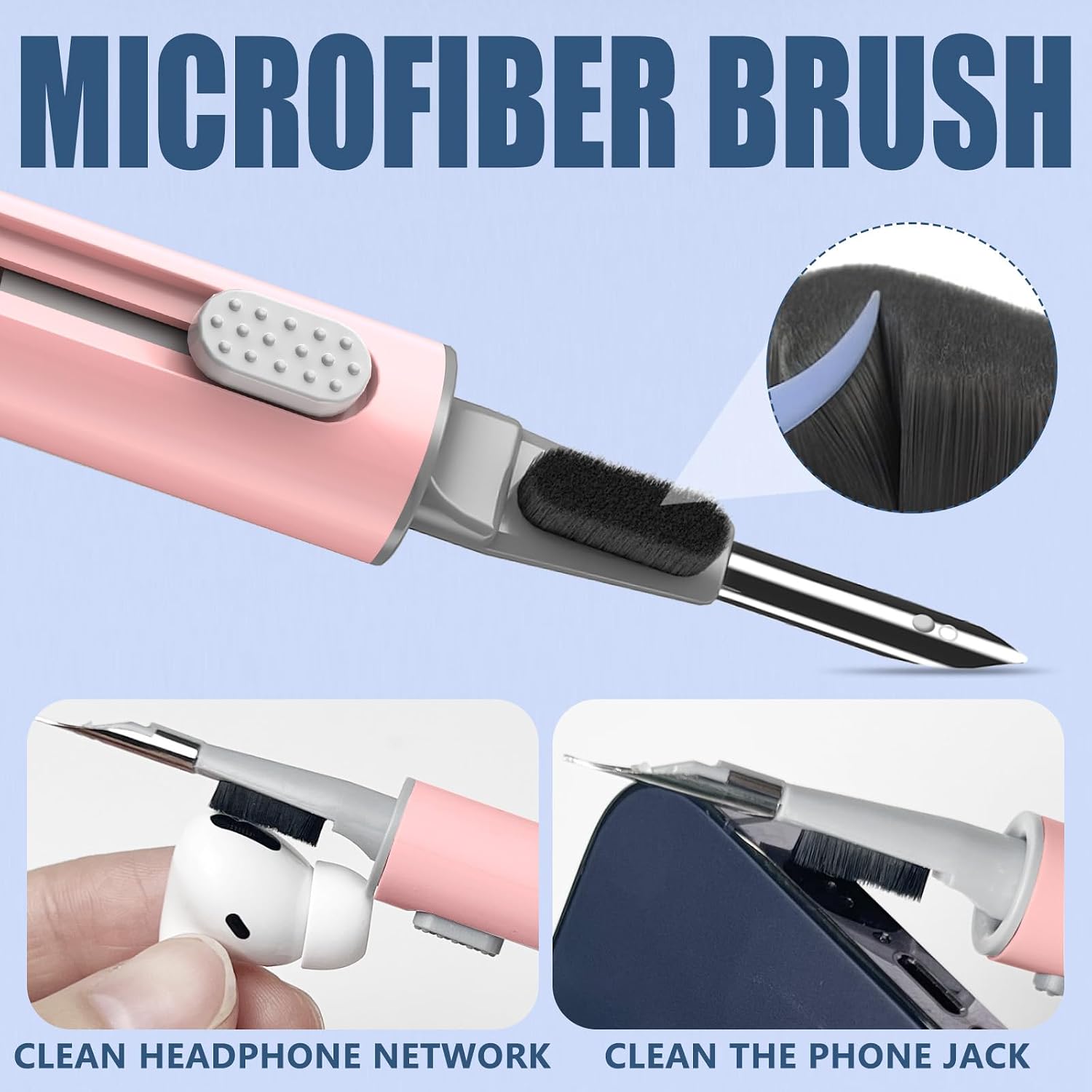 Inesore Multi Cleaning Kit for AirPods & All Bluetooth Earbuds (Pink) | 3-in-1 design with brush,sponge & metal tip; Airpod cleaning; Phone Cleaner; Earbud Cleaning; Electronic Device Cleaning Tool