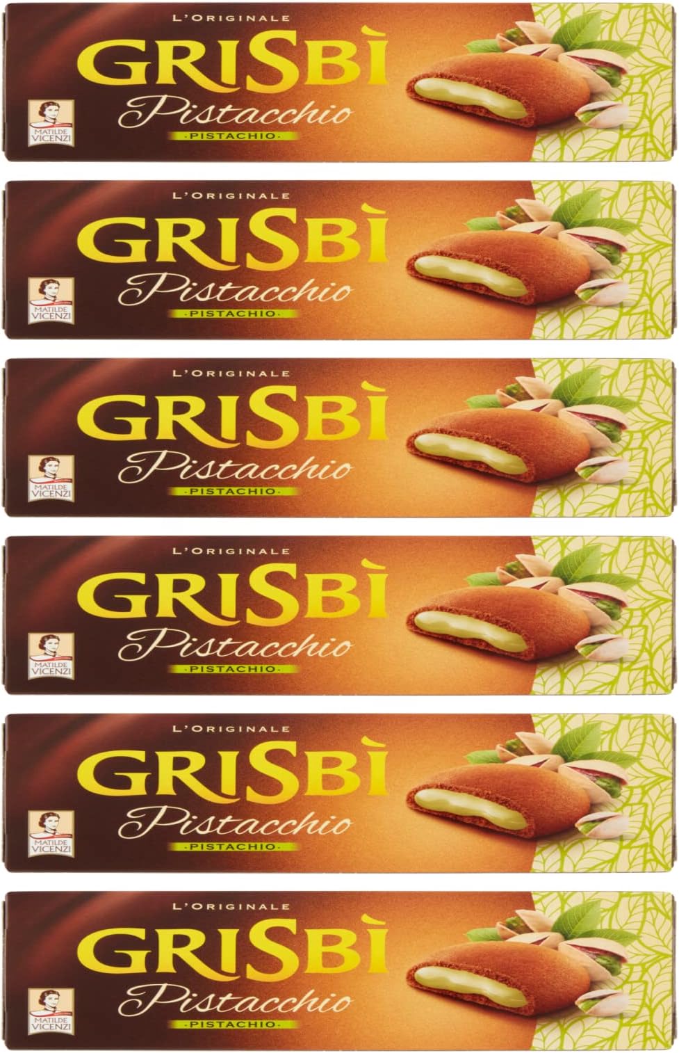 6X Matilde Vicenzi Grisbi Biscotti Pistacchio Biscuits Stuffed with Pistachio Cream 100% Italian Cookies 150g