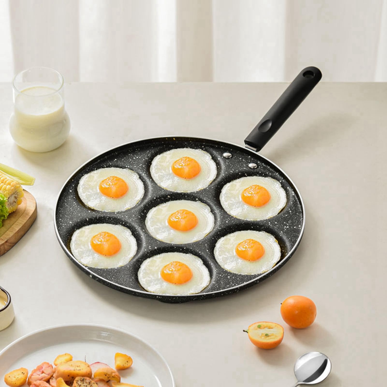 Patelnia z 7 otworami, nieprzywierająca patelnia do smażenia jajek z 7 okrągłymi formami, aluminiowa patelnia do burgerów do kuchni domowej