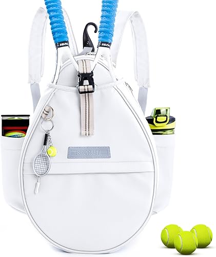 Vista 12 de Mochila de Tenis con Soporte para 2 Raquetas, Bolsa de Raqueta de Tenis de Cuero PU Resistente al Agua para Mujeres y Hombres, Mochila Deportiva