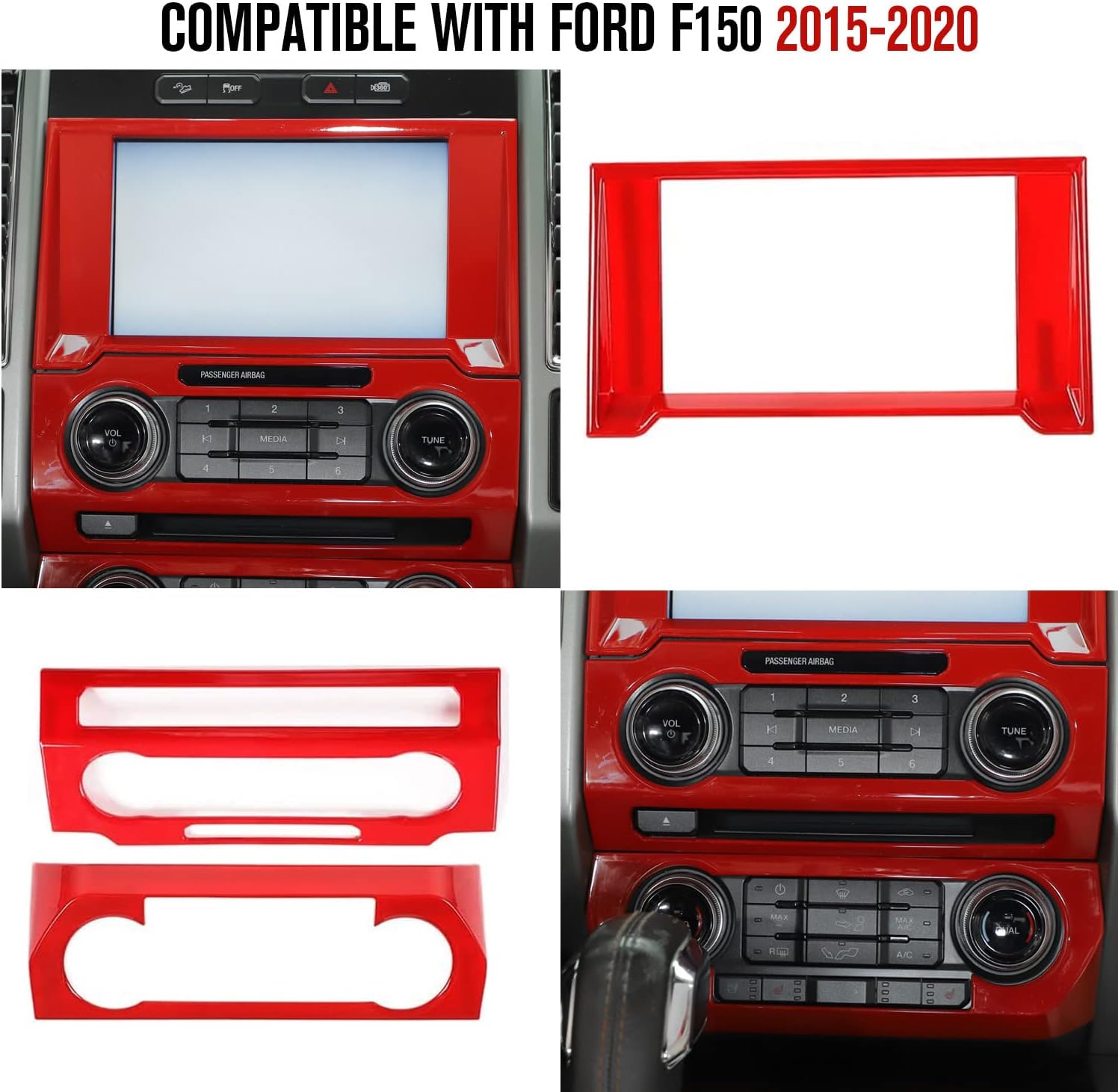 Jimen Compatible with Ford F150 2015-2020, 11PCS Steering Wheel Dashboard Instrument Panel Console Switch Panel Air Conditioning Vent Cover Interior Trim Accessories (Red)
