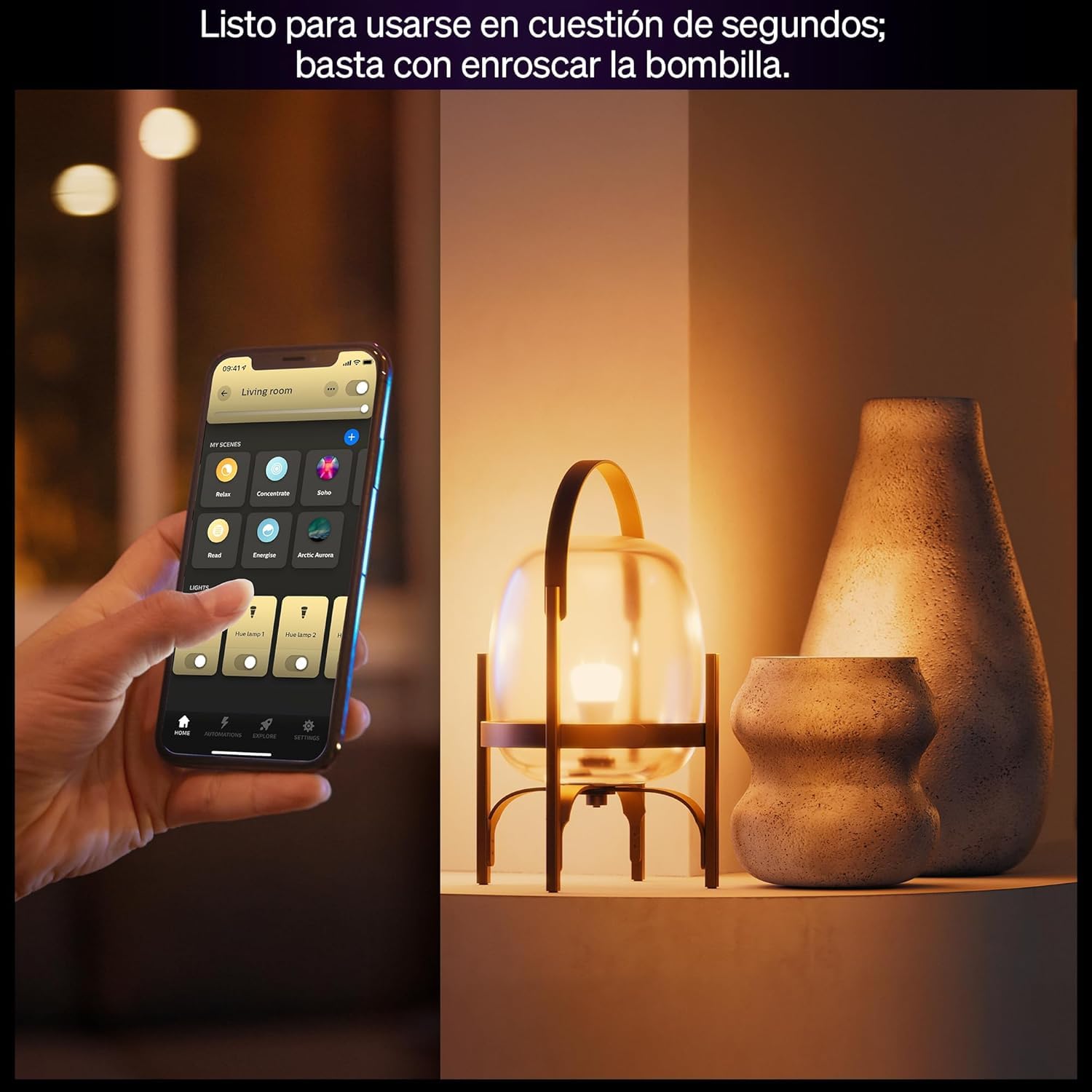 Philips Hue Kit Inicio Pro: Bridge, Smart button, 2 bombillas led inteligentes E27, Luz Led Blanca y Colores, funciona con Apple Home, Amazon Alexa, Google Assistant, Samsung SmartThings