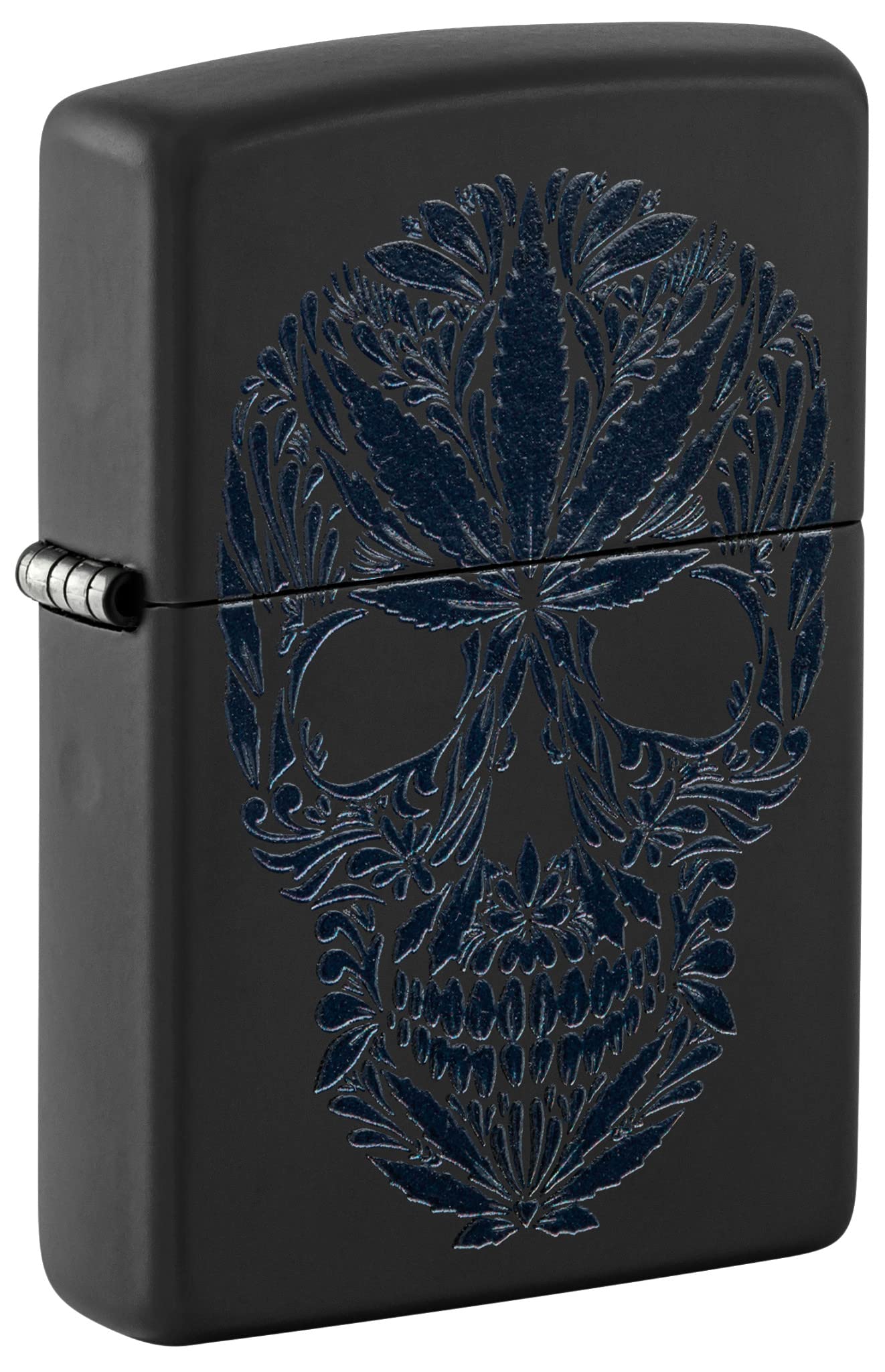 Zippo Sturmfeuerzeug - Modell Cannabis Skull - Black Matte Finish mit Black Light Effekt - Nachfüllbar - Wiederverwendbar - Windfestes Design - Made in USA
